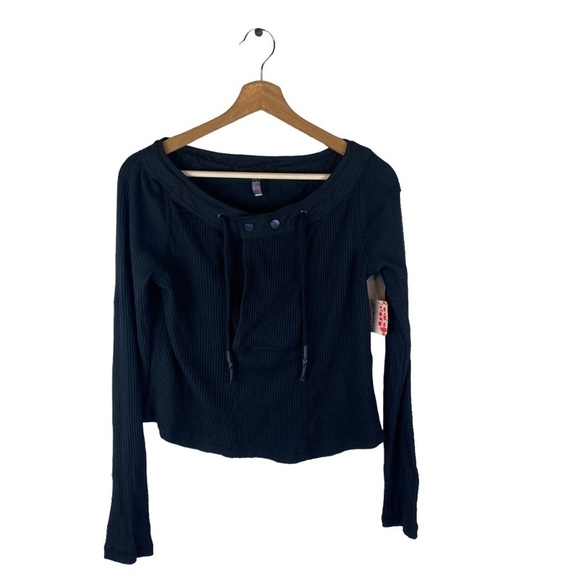 Free People Movement Ribbed Drawstring Neck Knit Top - Picture 2 of 5